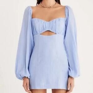 NWT $239 Rumer Camille mini dress Medium blue cotton cutout front